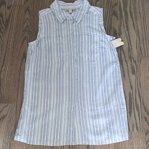 Dan Buchman Blue and White Striped Sleeveless Tunic Shirt NWT